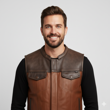 Close-up of the smooth brown leather exterior and the thick, soft natural color sheepskin shearling.