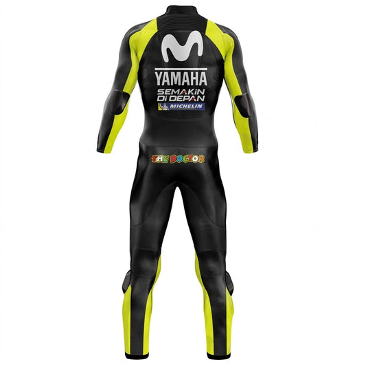 Yamaha Valentino Rossi 2018 Motorcycle Black Leather Suit Front