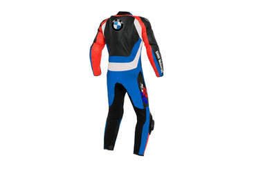 Professional BMW track gear featuring a high-performance M-Sport livery and aerodynamic protective sliders.