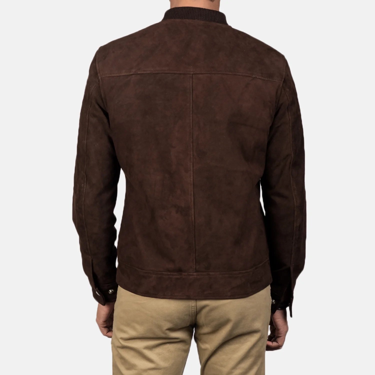 Luxurious brown suede leather bomber jacket for men, offering a refined texture and comfortable, versatile fit.