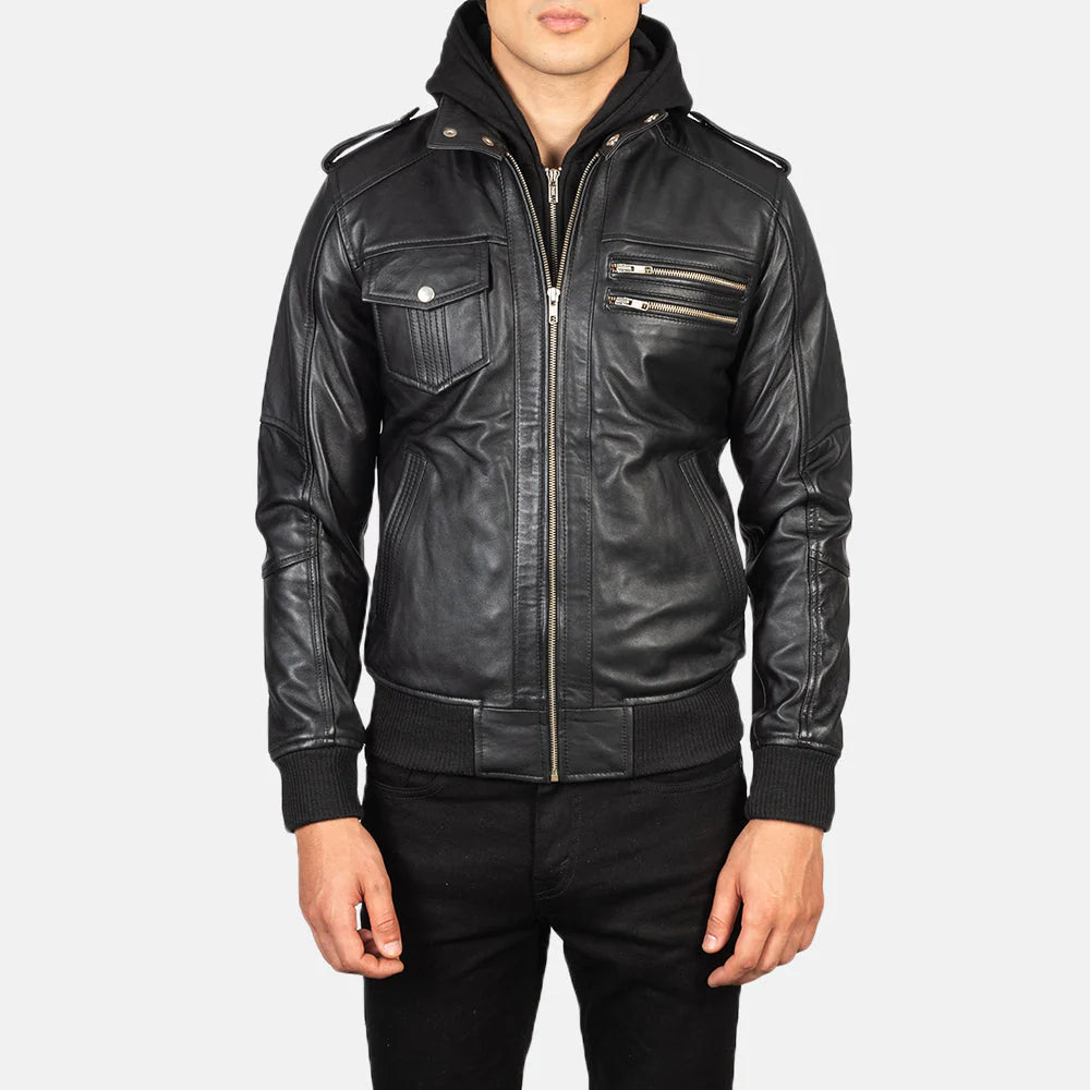 Stylish tan leather jacket for men, offering rugged utility with four pockets and a comfortable, modern fit.