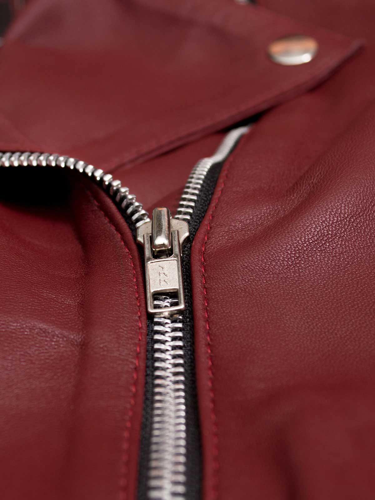 Cognac leather jacket. Women's cafe racer, stand collar, tailored seams.