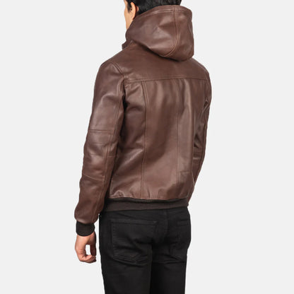 Casual men's brown suede jacket with button closure and two button-flap waist pockets.