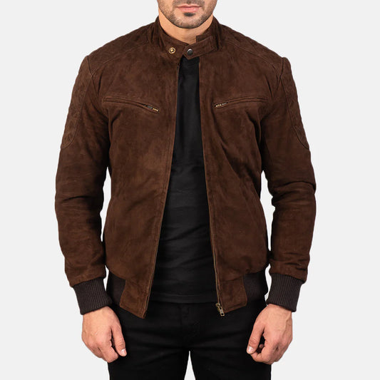 Men's Aviator black leather bomber jacket. Classic style with ribbed trims and a zippered utility arm pocket.