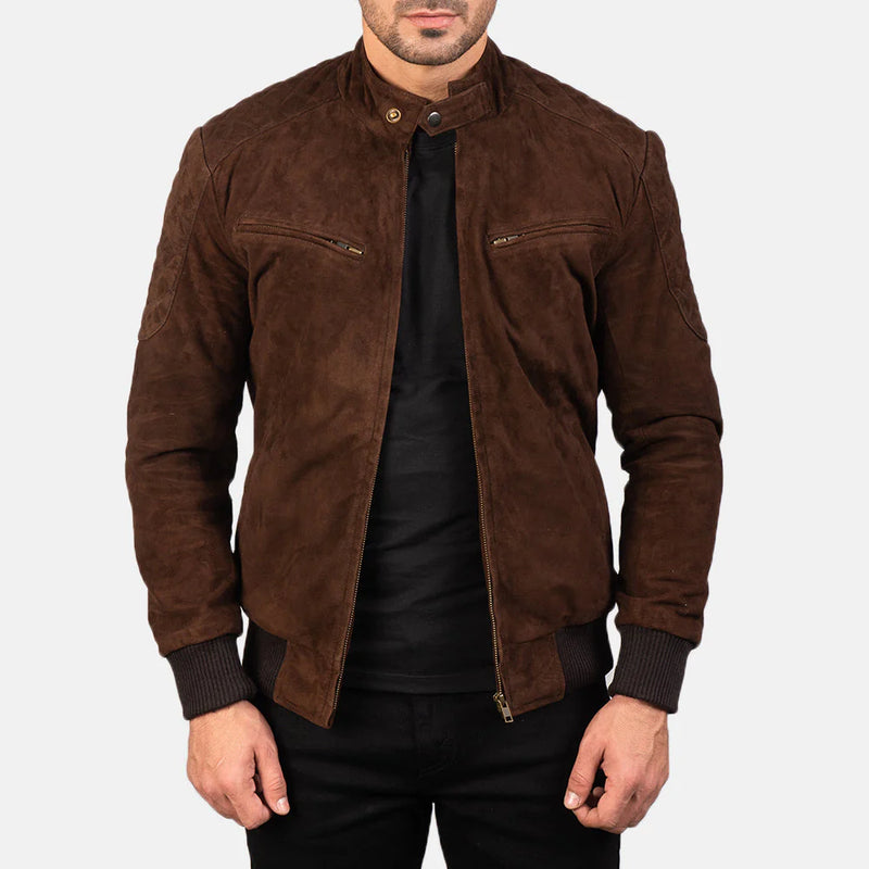 Men's Aviator black leather bomber jacket. Classic style with ribbed trims and a zippered utility arm pocket.