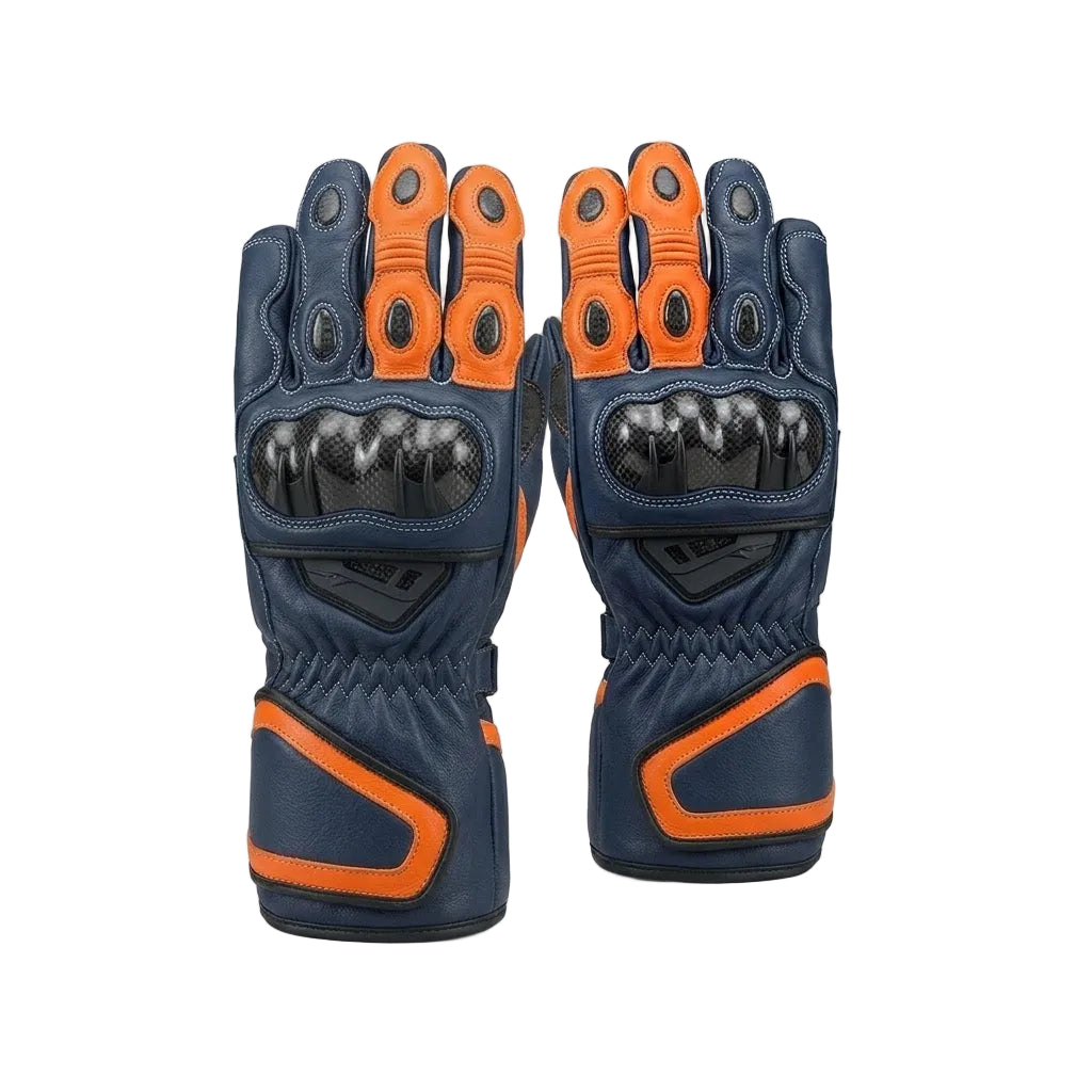 Aleix Espargaro Dark Blue & Orange Leather Racing Gloves 2025