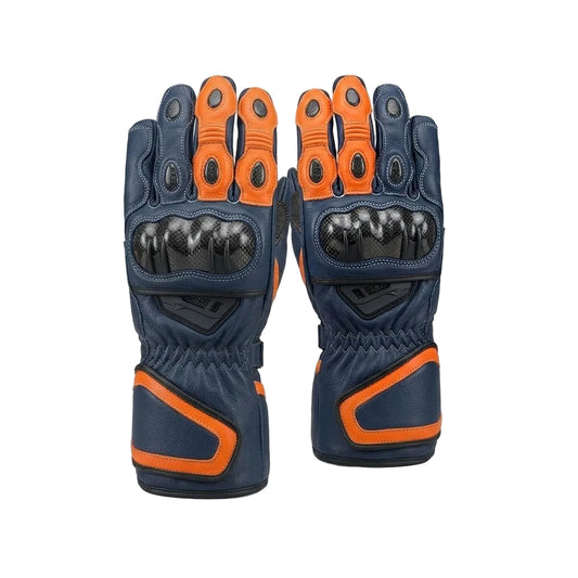 Aleix Espargaro Dark Blue & Orange Leather Racing Gloves 2025