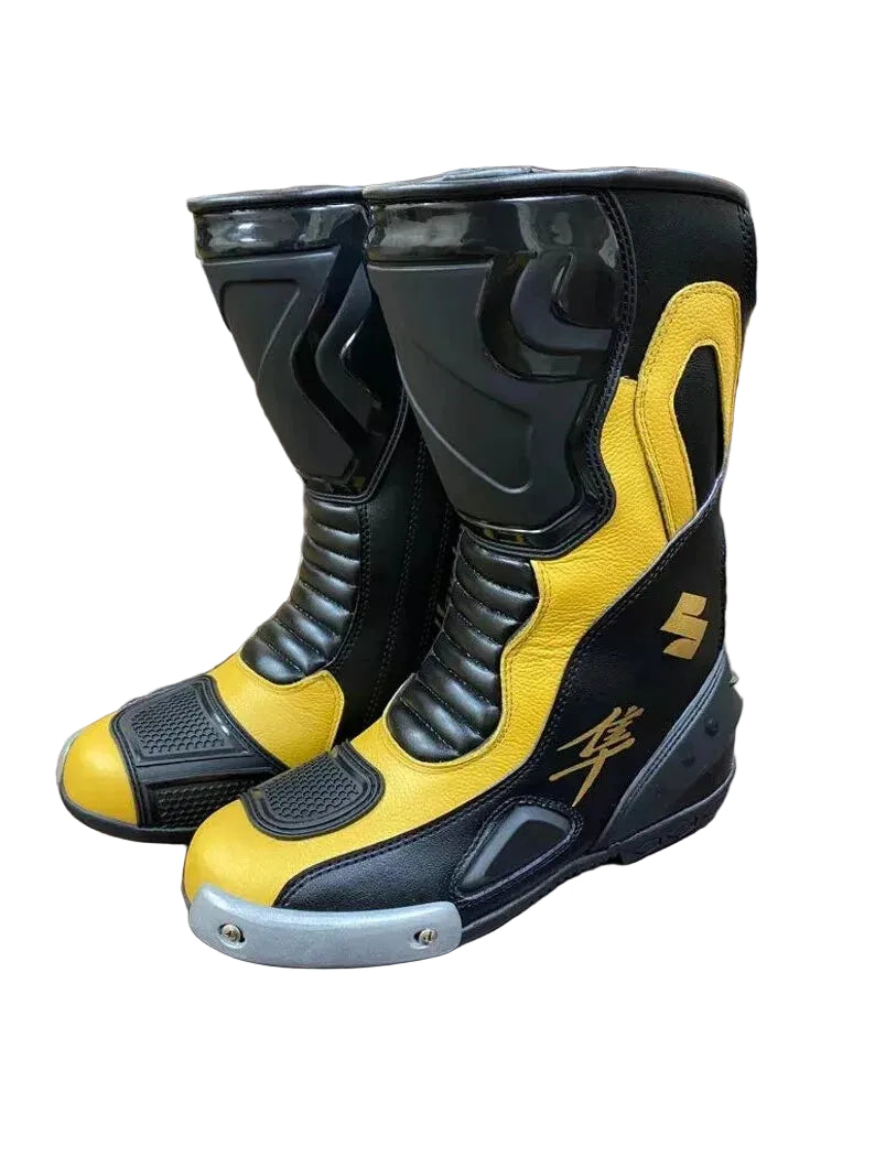 Suzuki Hayabusa leather motorcycle racing boots.