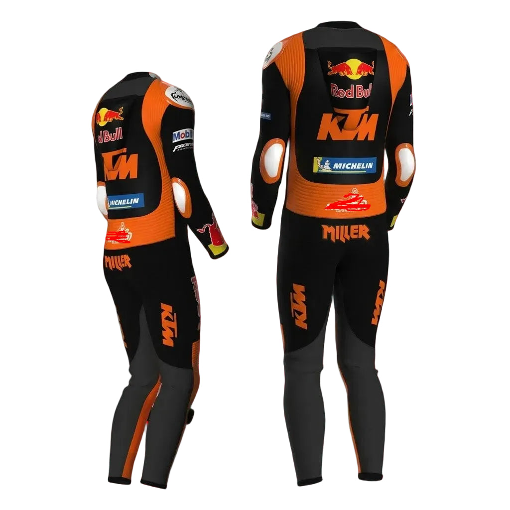 Jack Miller KTM Red Bull 2024 Moto Racing Suit – Black and Orange Back