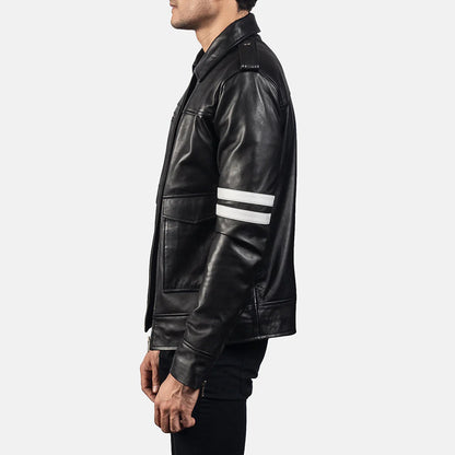 Durable cowhide leather field jacket for men, offering ample pocket storage and a structured, rugged utility style.