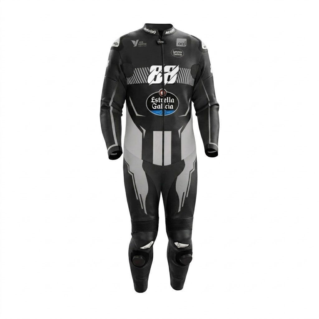 Miguel Oliveira Track Motorcycle Racing Black Leather Suit 2024 Front