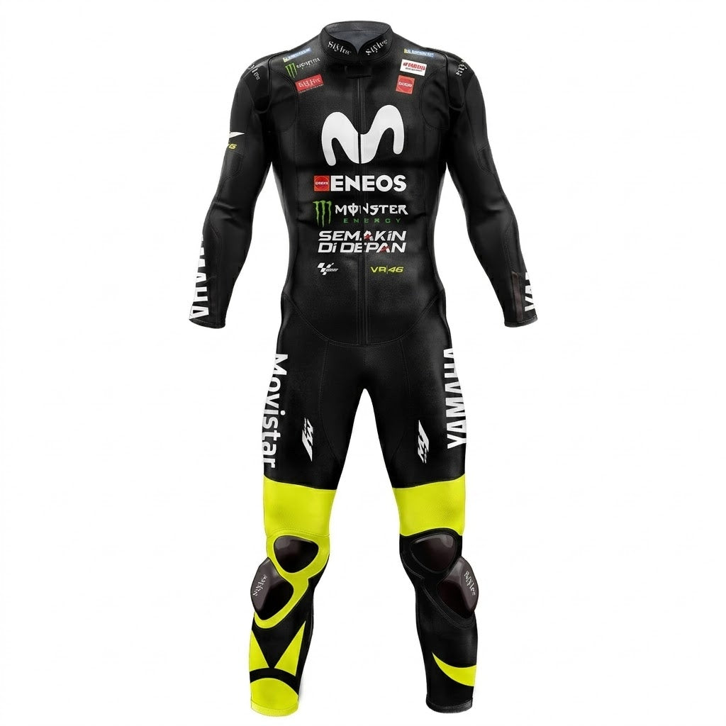 Yamaha Valentino Rossi 2018 Motorcycle Black Leather Suit Front
