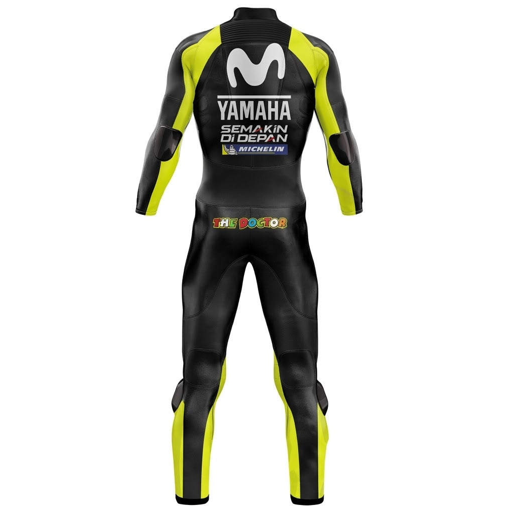 Yamaha Valentino Rossi 2018 Motorcycle Black Leather Suit Front