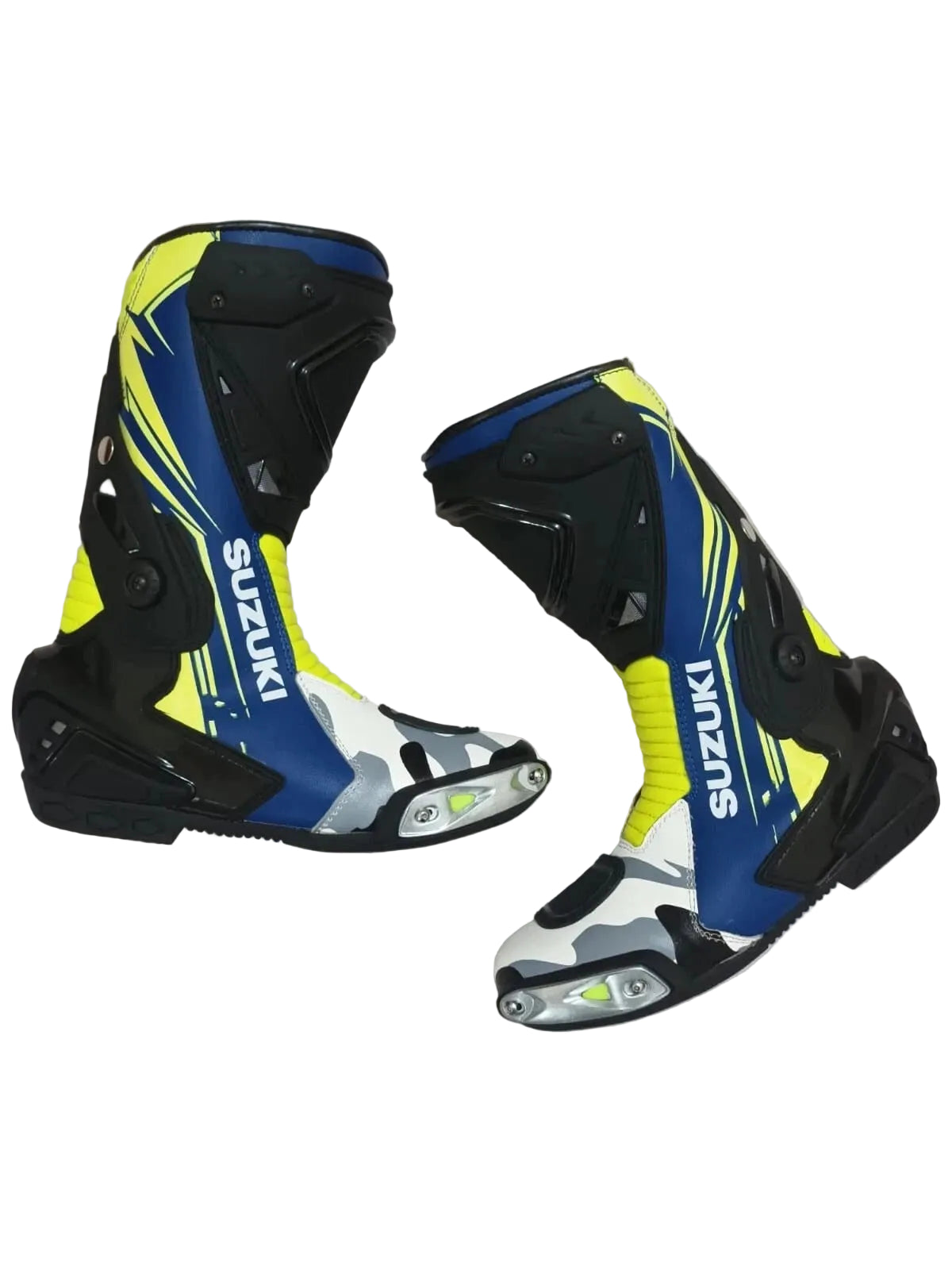 Suzuki GSX-R leather motorcycle racing boots.