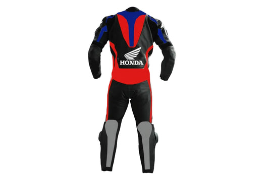 Professional track suit featuring an aerodynamic Honda livery with integrated safety armor and stretch zones.