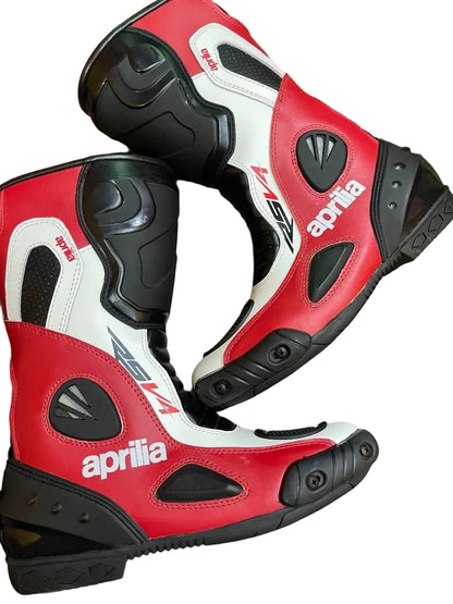 Aprilia RSV4 leather motorcycle racing boots.