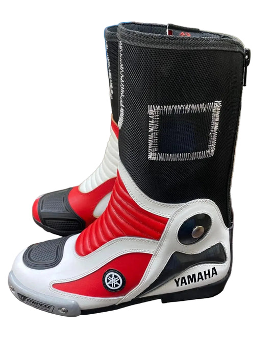 Yamaha factory racing leather motorcycle boots.