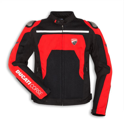 Ducati Corse black and red motorcycle racing jacket.